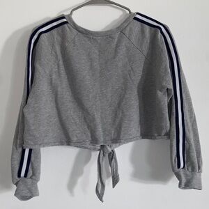 Outfitters grey y2k fashion cute striped long sleeve shirt Street wear crop top